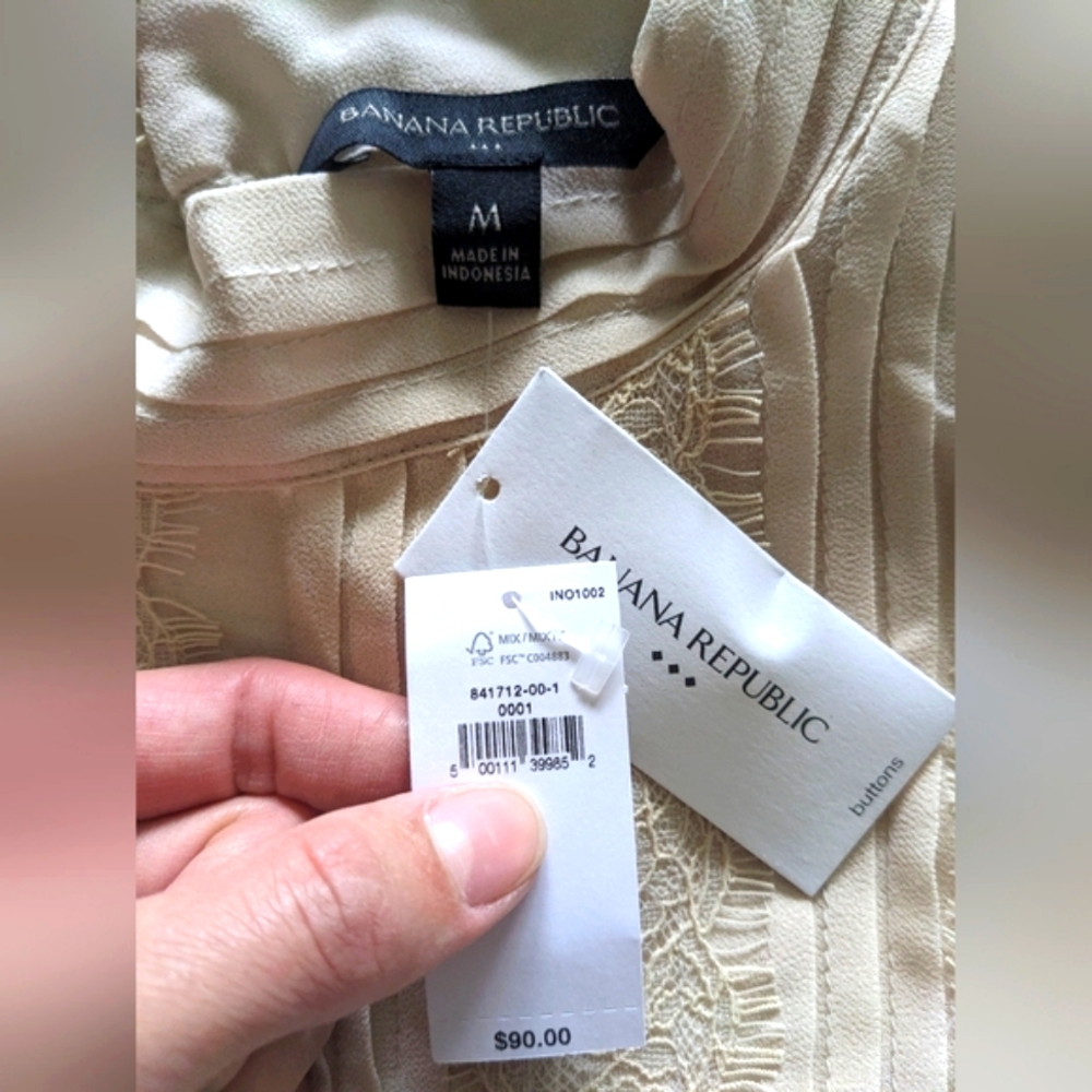 Banana Republic Beige High-Neck Pintuck Lace Blouse - Picture 7 of 7